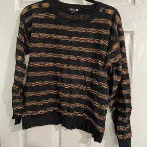 Women’s Black and Cream Striped Crew Neck Sweater